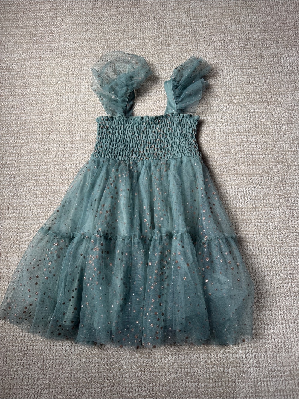 Zunie Teal Tulle Dress with Gold Glitter Dots